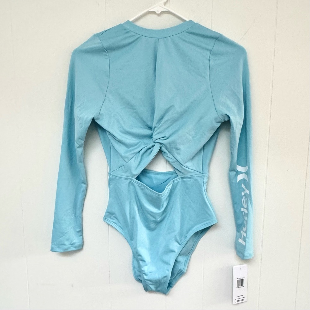 HURLEY Surf Suit Long Sleeve Baby Blue Knot Open Back S NWT Swim Bathing